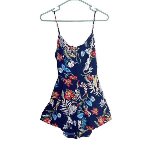 Forever 21 Romper Shorts Women Small Blue Floral Tropical Sleeveless Open Back - Picture 2 of 10